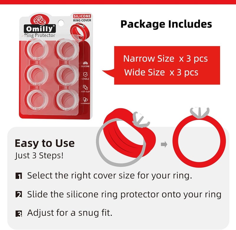 Omilly Silicone Wedding Ring Protector for Gym & Working Out - Ring Band Guards for Men & Women - 3-12mm Width, 2 Sizes, 6-Pack - Non-Slip, Comfort Fit - Image 5